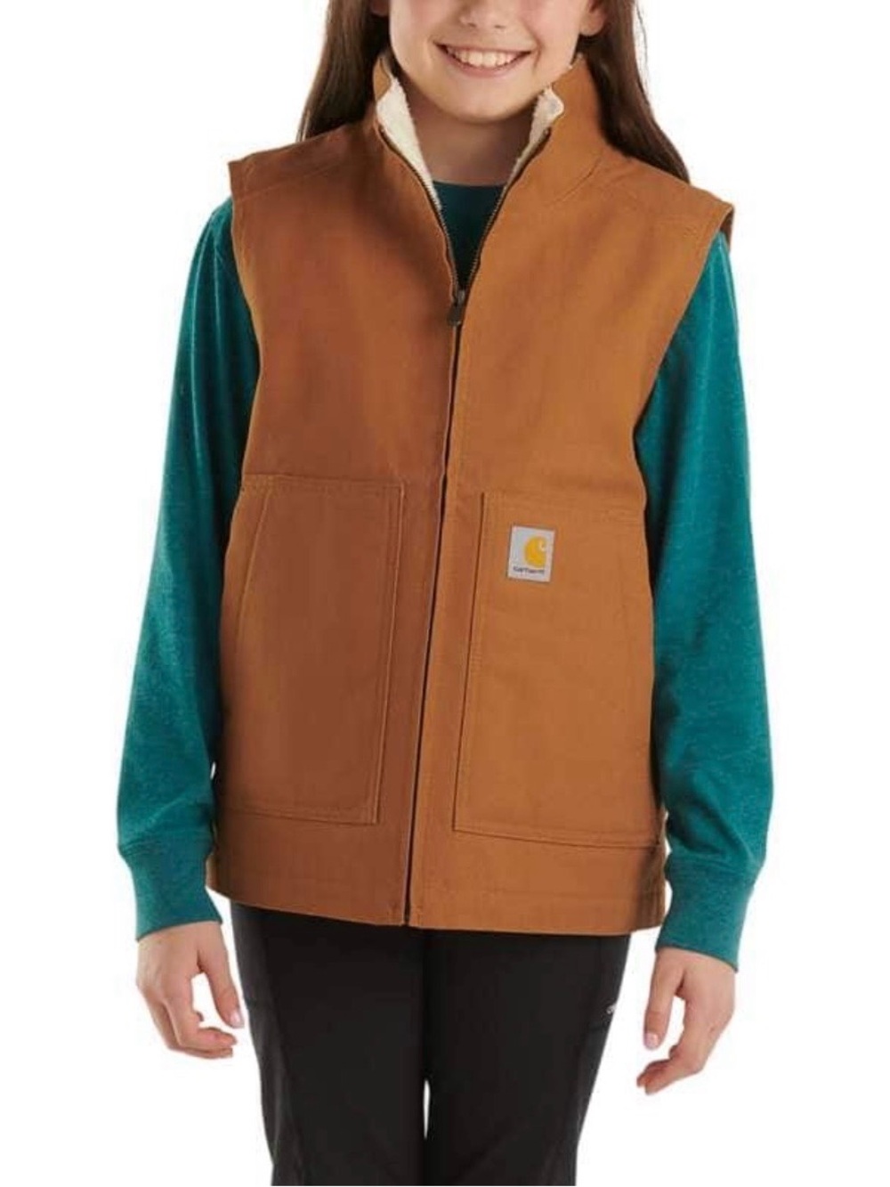 Carhartt Girls' Canvas Sherpa Lined Vest Brown Size L 14 NWT